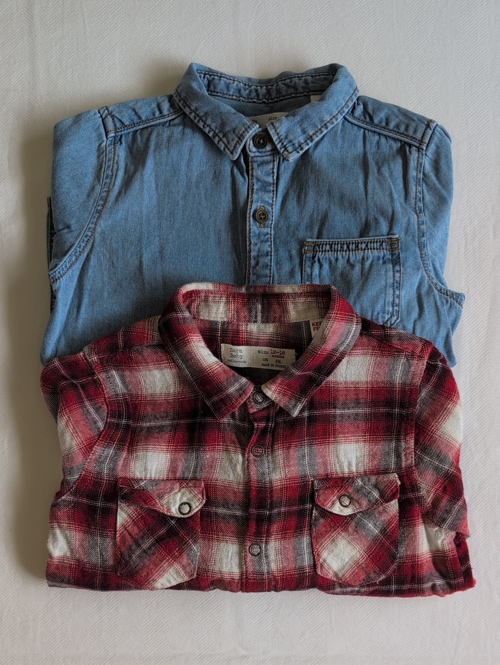 Zara Baby Boy Girl Denim Button Down Shirt Plaid Flannel Shacket Lot 12-18M 18M